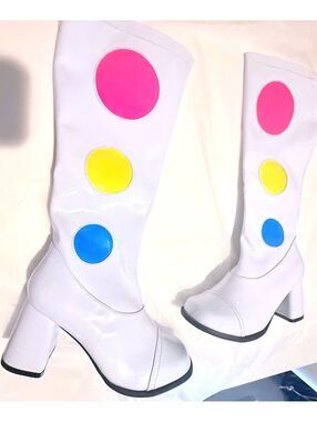 Ellie 300-Dotty White Vegan Polka Dot Go Go 60s Mod Boots Size 8